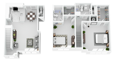 Floor plan for 2 beds, 2.5 baths, 1246 sqft